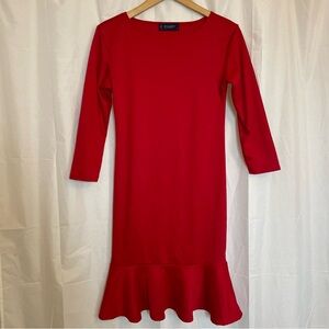 SERANOMA Women’s Red Ruffle Party Dress 3/4 Length Sleeve Size Medium